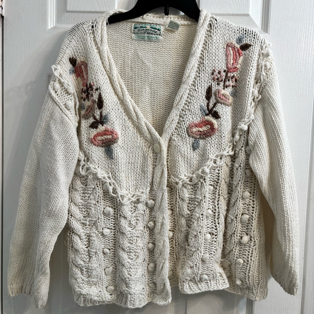 Women's White Floral Knit Sweater